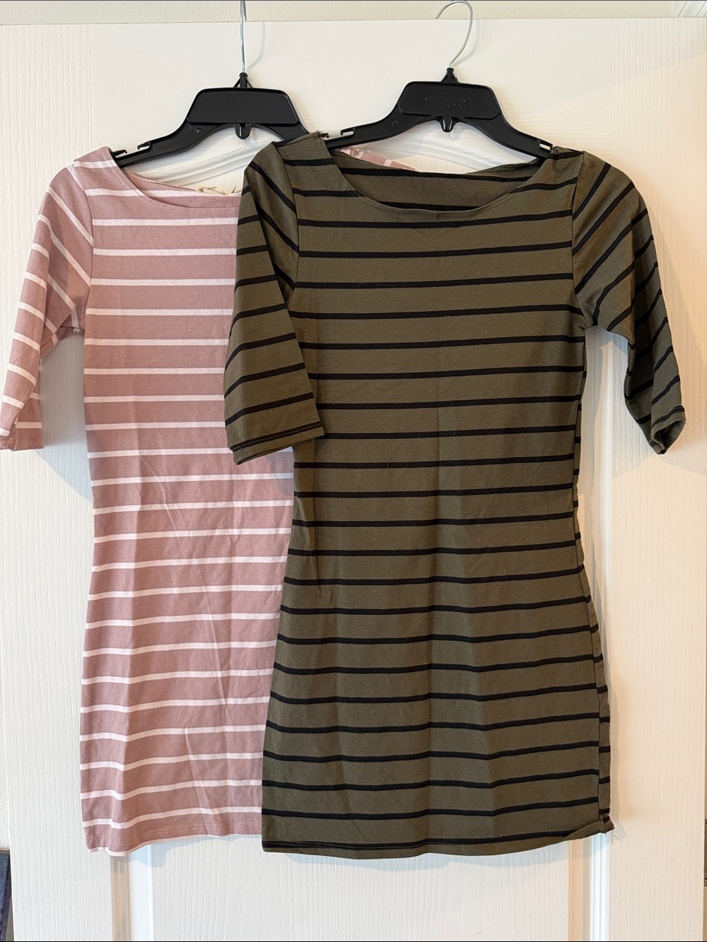 Striped Midi Dresses Olive/Black and Dusty Pink/White/Casual Boatneck Juniors Sm